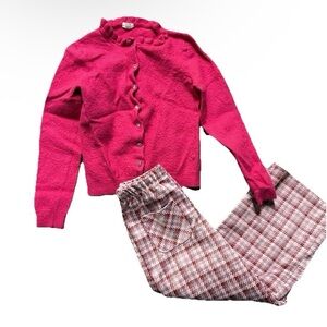 Girls J. Crew Pink Wool Blend Cardigan Btween Plaid Pants Size 5/6